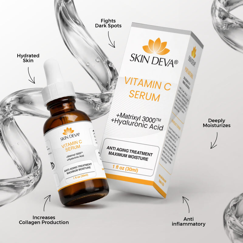 Skin Deva Vitamin C Face Serum, with Hyaluronic Acid, Matrixyl 3000, Anti Aging Serum, Anti Wrinkle Facial Serum - Improve Appearance of Dark Spots, Fine Lines, Glowing, Serum for Face (Pack Of 2) 2 Fl Oz (Pack of 1)