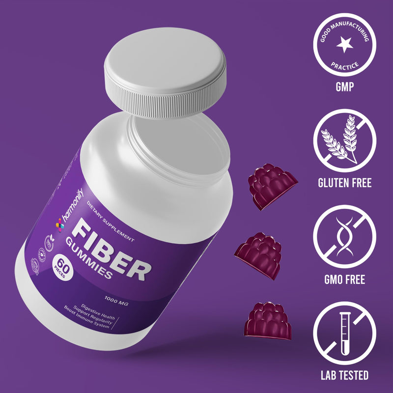 Fiber Gummies 5g Soluble Fiber Per Serving | Daily Dietary Fiber Supplement for Digestive Health & Gut Support | Low Calorie, Polydextrose Formula | 60 Gummies – 30 Day Supply