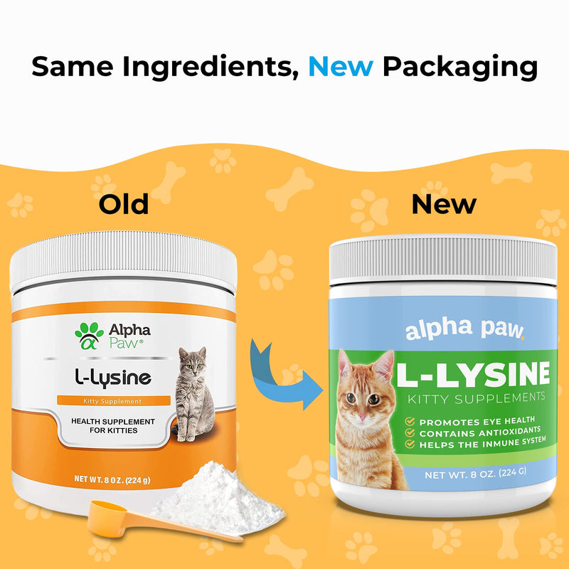 [Australia] - Alpha Paw - Human Grade for Pets - Cat Lysine Supplement - Extra Servings 5-10 Month Supply - Natural Lysine (8 Ounces/225 Grams) 8 Ounce (Pack of 1) 