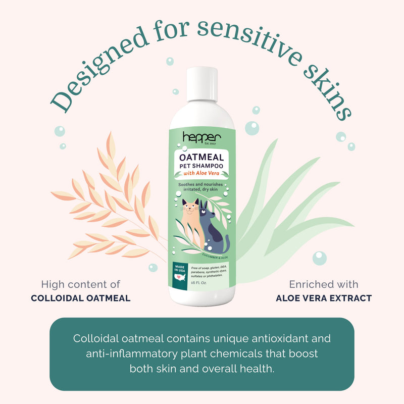 Hepper Oatmeal Shampoo for Dogs, Cats and Other Pets - All Natural Pet Shampoo: No Dog Soap, Cat Soap or Pet Soap - Dog Shampoo Sensitive Skin, Dog Dry Skin, Dog Itchy Skin Treatment -Cucumber & Aloe - PawsPlanet Australia