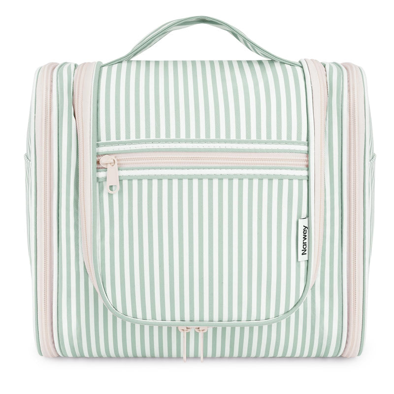 Narwey Striped Hanging Travel Toiletry Bag + Makeup Bag with Compartments for Women Girls
