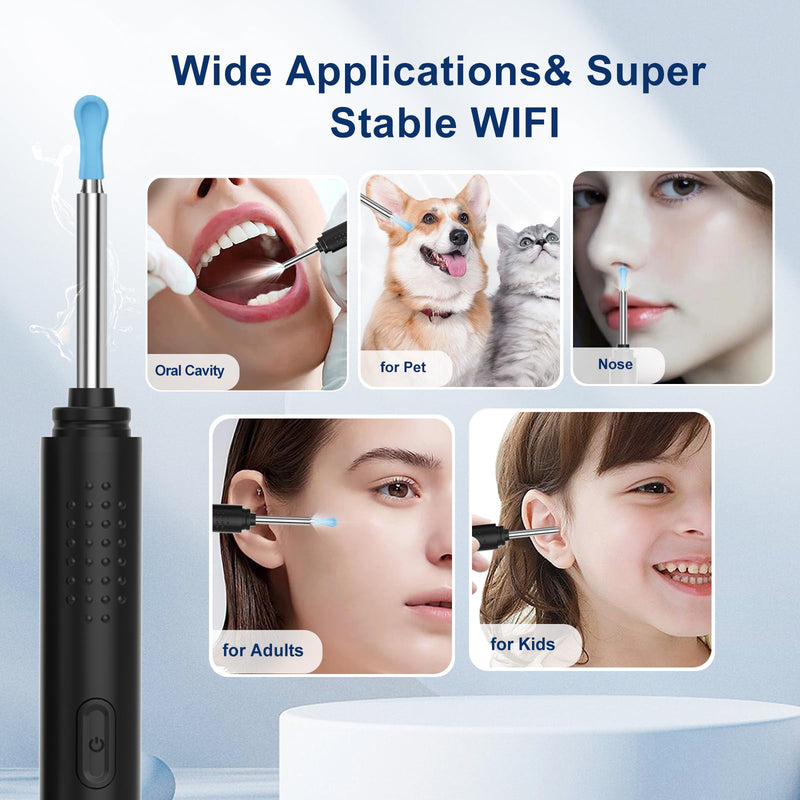 [Australia] - Ear Wax Removal, Ear Cleaner with Camera with 1296P, Earwax Removal kit with 9 Ear Pick and 8 Traditional Tools, Built-in WiFi IP67 Waterproof, Ear Cleaning Kit for iPhone,iPad,Android(black) Black 