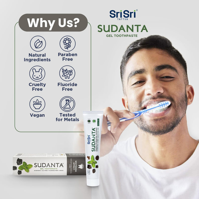 [Australia] - Sri Sri Tattva Sudanta Charcoal Toothpaste Gel – SLS, Fluoride Free Herbal Toothpaste with Neem & Ayurvedic Herbs – Natural Teeth Whitening, Fresh Breath, Oral & Gum Health – 100g Tube (Pack of 3) 3.53 Ounce (Pack of 3) 