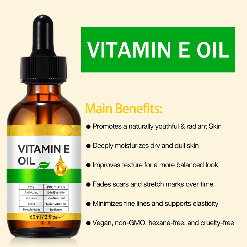 Vitamin E Oil for Face and Skin - Ultra Concentrated Pure Vitamin E Oil for Deep Moisturizing, Hair Care
