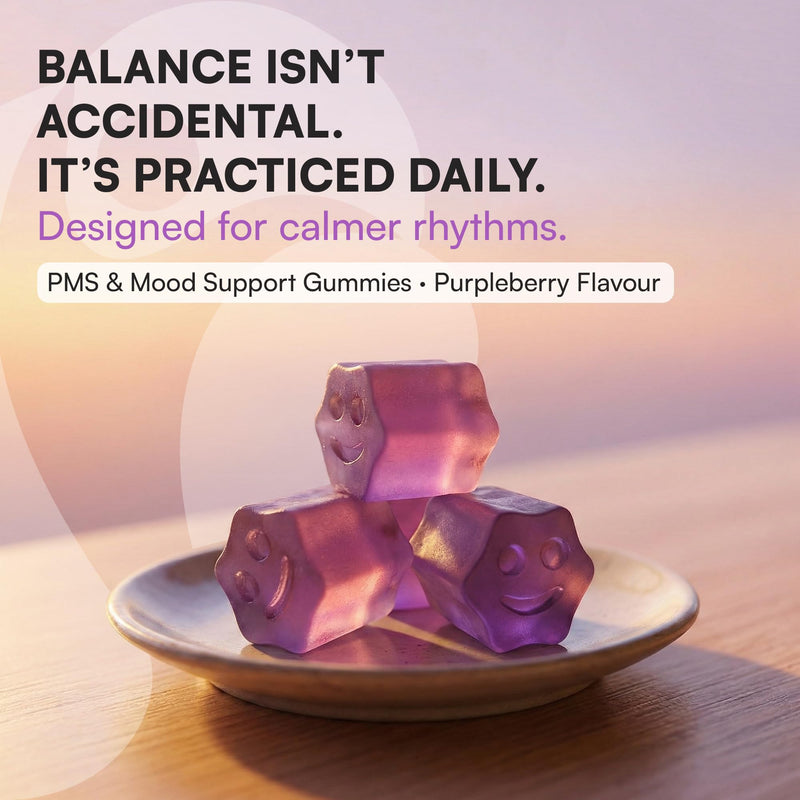 PMS & Mood Support Gummies | 60 Vegan Gummies | Magnesium Citrate, Lemon Balm, Vitex, Saffron & P-5-P B6 | Cycle, Mood & Hormone Balance Support | Purpleberry Flavour | UK Made | by NutriVolv