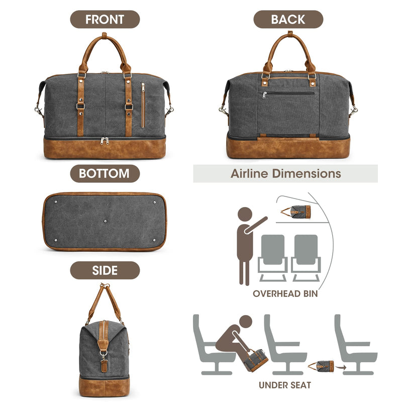 S-ZONE Weekender Bag for Women Men and Leather Luggage Tag for Suitcases
