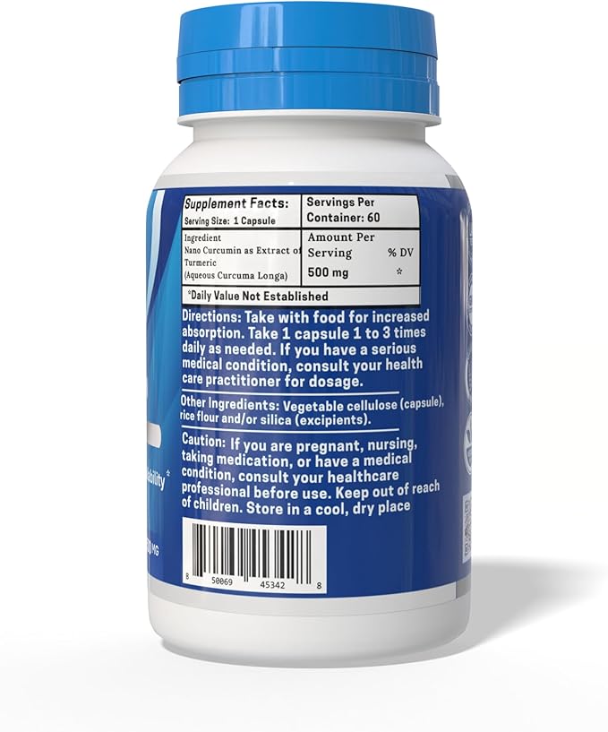 [Australia] - Nano Curcumin 500 mg, Turmeric Curcumin Water Soluble Supplements, Nanoparticle-encapsulated Curcumin, Better Absorption,Non-GMO, Turmeric Capsules - 60 Veggie Capsules Curcumin 500mg 60c 