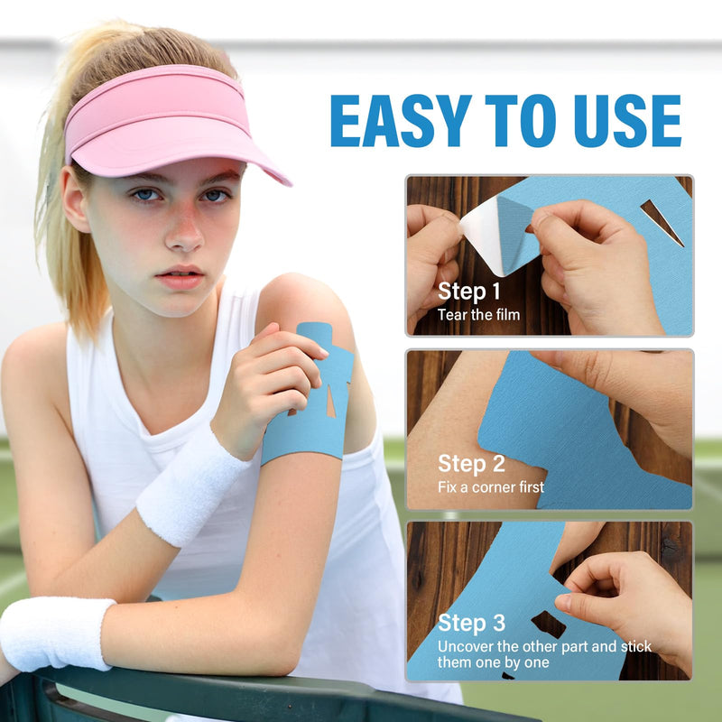 12Pcs Kinesiology Tape-for Shoulder, Shoulder Pain Relief Athletic Tapes, Shoulder Support & Stability Precut Strips, Waterproof & Elastic, Breathable Hypoallergenic Latex-Free Blue/Kneekinesiologytape