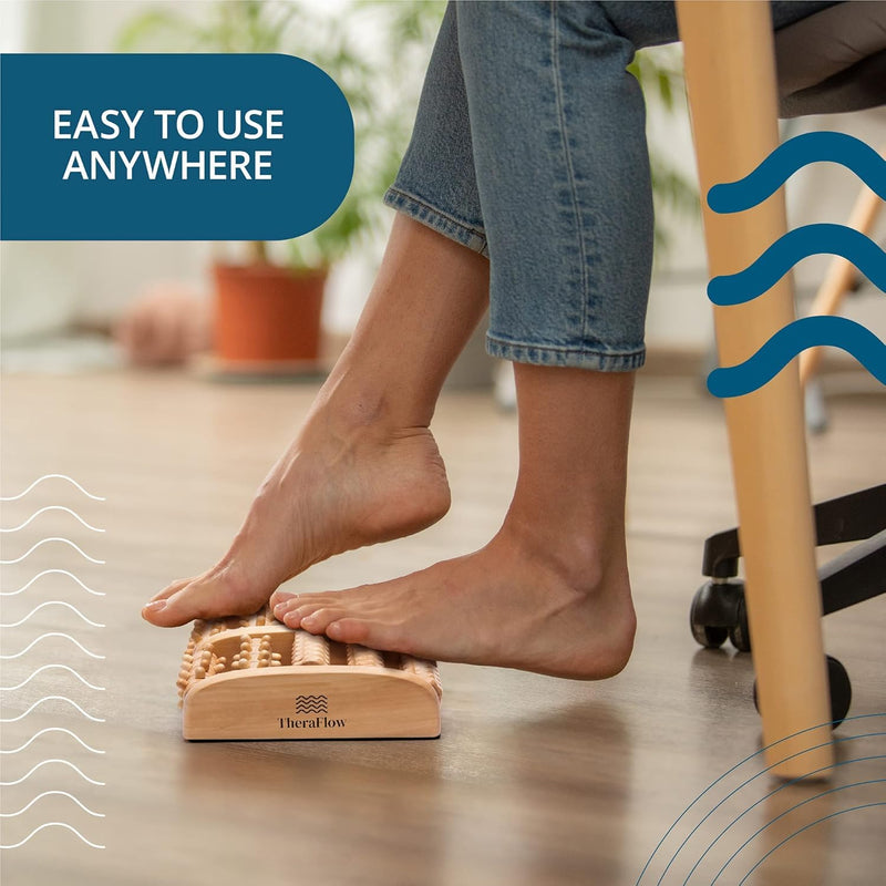 [Australia] - TheraFlow XL Foot Massager for Neuropathy & Plantar Fasciitis Relief - Mom Gifts for Women & Gifts for Dad, Wooden Foot Roller Massager, Neuropathy Pain Relief for Feet (Includes Reflexology Chart) Dual Reflexology 