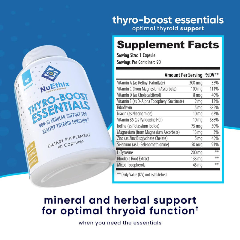[Australia] - NuEthix Formulations Thyro-Boost Essentials, Non-Glandular Support to Assist with Optimal Thyroid Function, 90 Capsules 
