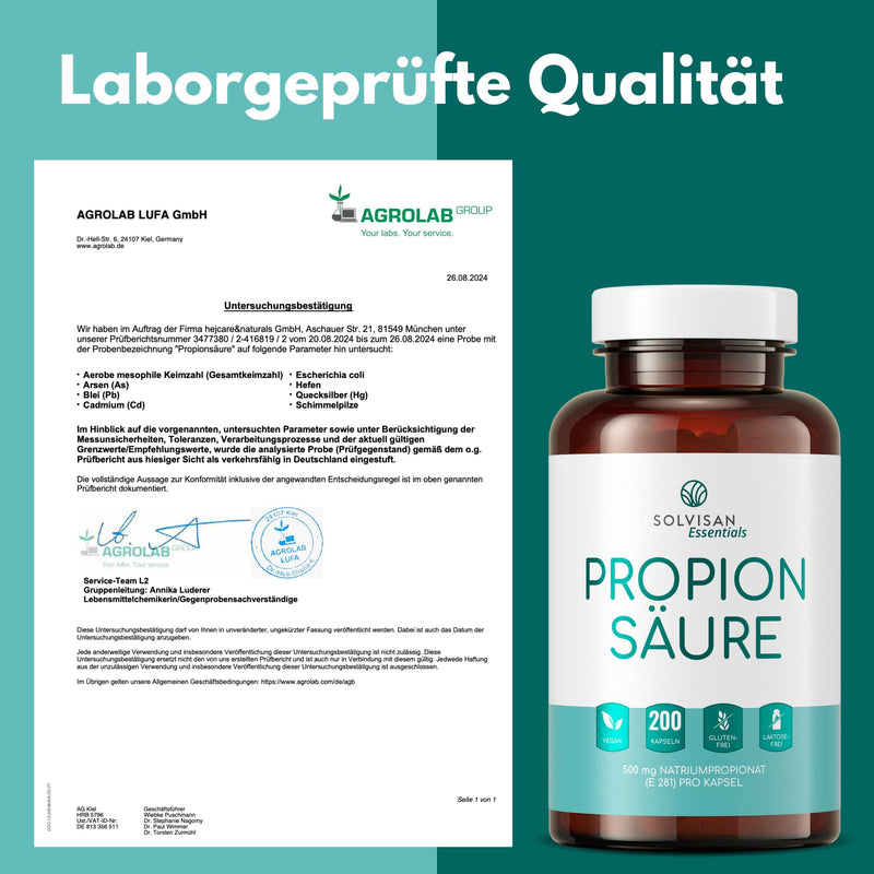 [Australia] - Solvisan propionic acid capsules with sodium propionate 500mg - 200 capsules - pure and vegan 