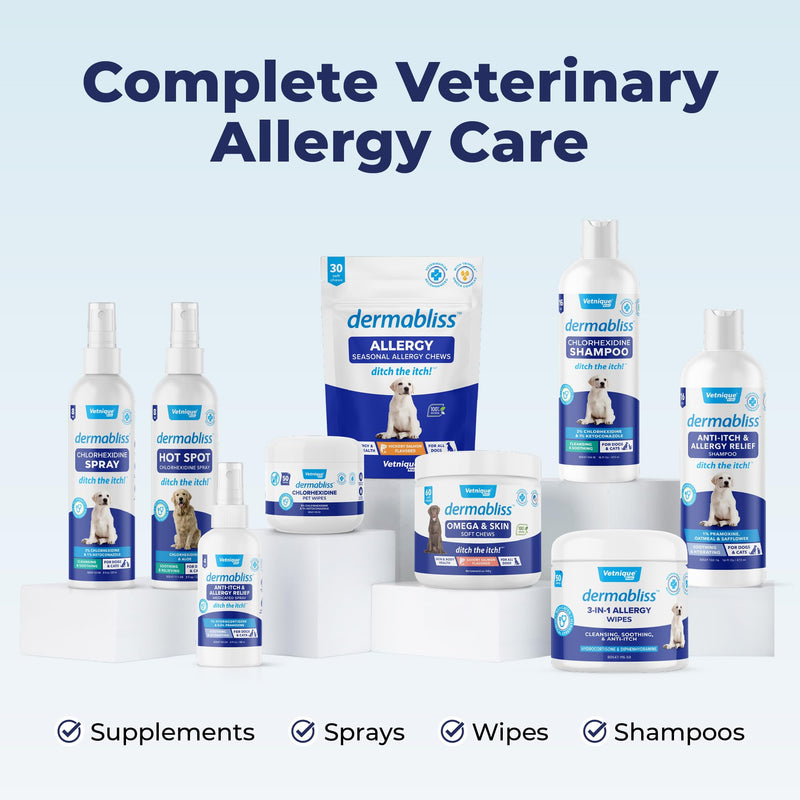 Vetnique Dermabliss Dog Face Wipes - Medicated Chlorhexidine Wipes for Dogs with Wrinkles, French Bulldog, English Bulldog Dog Grooming Wipes Cleaning & Deodorizing Dog Wipes 60ct - PawsPlanet Australia