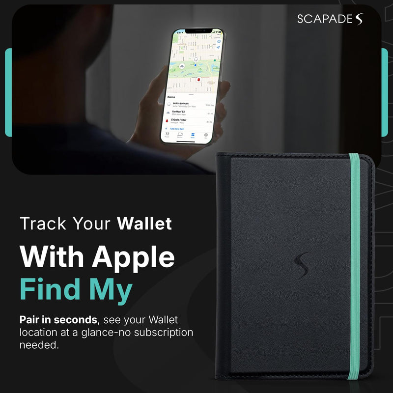 SCAPADE AirPass Trackable Passport Wallet – Works with Apple Find My, Rechargeable Battery (5–6 Months), 3 Card Slots, No App Needed, Sleek Travel Case for iPhone & iPad Users