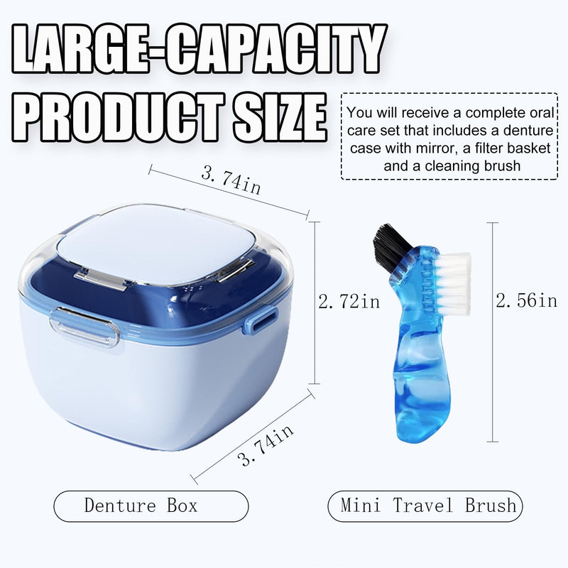 [Australia] - Denture Case, Retainer Cleaning Box, Large Capacity Denture Container Cup for Any Full and Partial Denture, Clear Dentures, Retainers, Night Guards (with Brush and Mirror) Pink 
