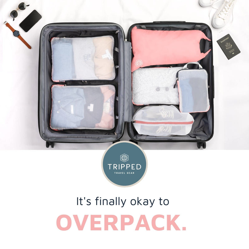 TRIPPED Travel Gear Large Compression Packing Cubes with Mesh 6-Piece Set | See-Through Mesh Organizers Maximize Space While Keeping Clothes and Travel Gear Organized and Easy to Find Dusty Rose