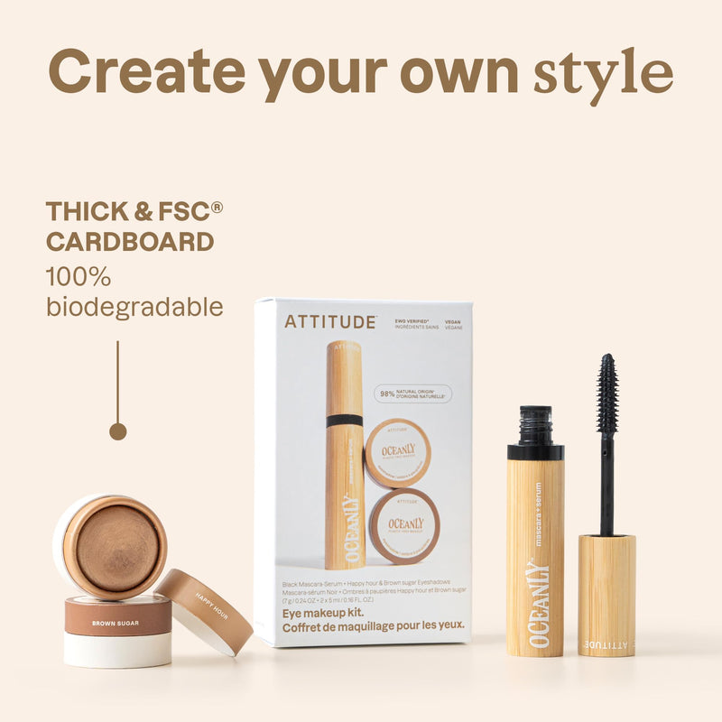 [Australia] - ATTITUDE Oceanly Brown Makeup Set, EWG Verified Eyeshadow and Lash Serum Infused Mascara, Vegan Beauty, Set of 3 Products 