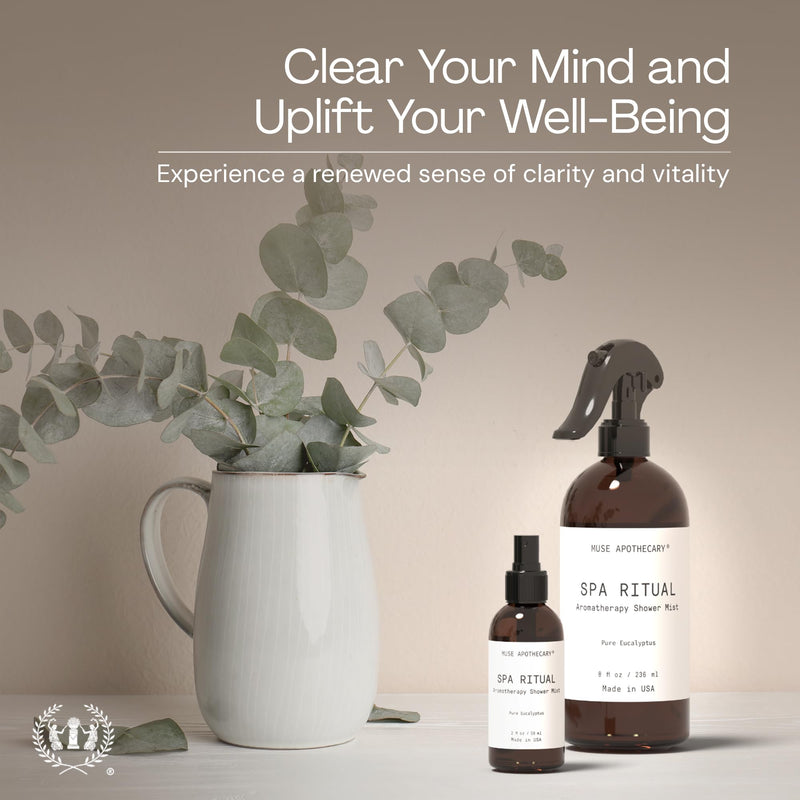 Muse Apothecary Spa Ritual Pure Eucalyptus Oil Shower Mist - Eucalyptus Spray for Shower, Spa, Bath, and Linen - Aromatherapy Eucalyptus Essential Oil Spray - 8oz, 2 Pack 8 Fl Oz (Pack of 2)