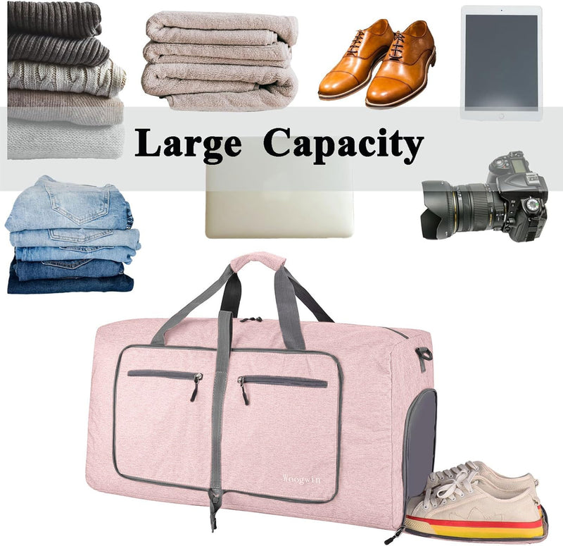Woogwin Travel Duffel Bag Large Foldable Waterproof Overnight Bag for Beach Swim Bags Pool Sports Gym 60L SnowPink