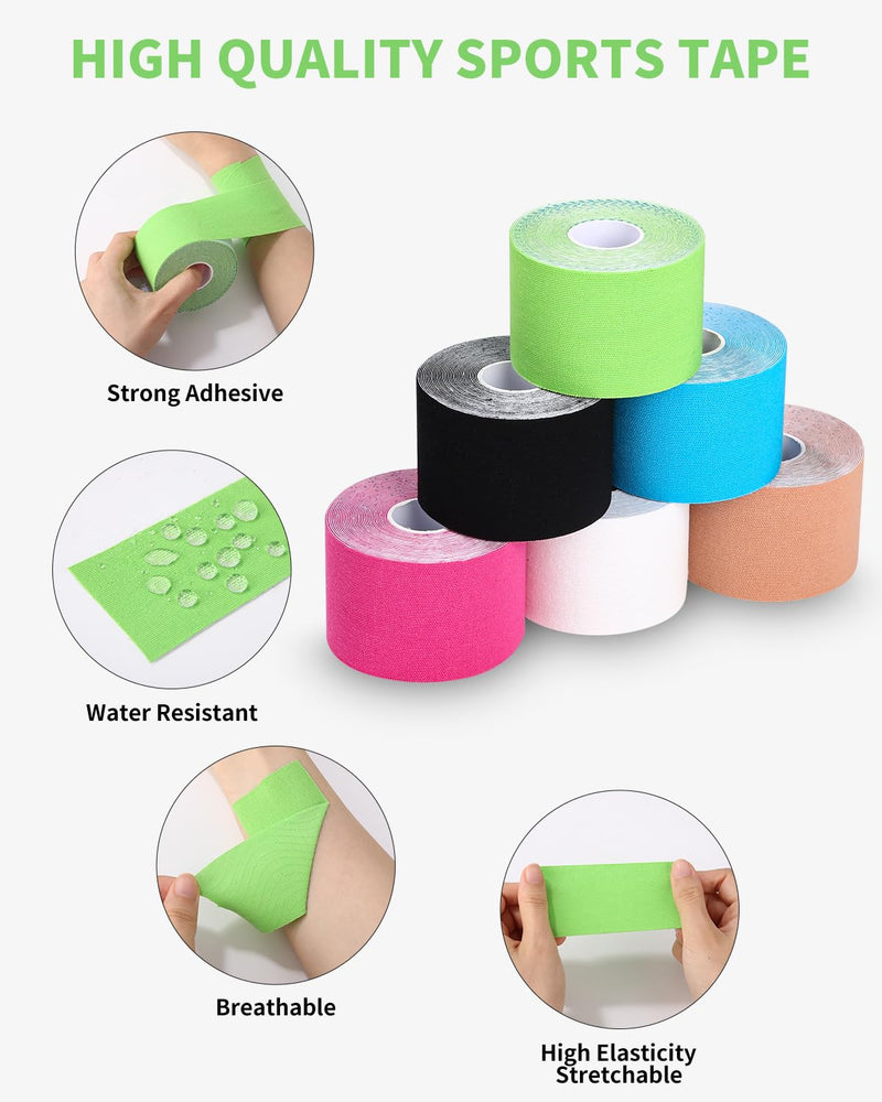 [Australia] - TIDEVAN 6 rolls of sports tape (5 m x 5 cm) kinesio tapes, skin-friendly tapes, kinesiology tape with special scissors, waterproof kinesio tape for knees, shoulders and elbows, muscle-tightening tapes 
