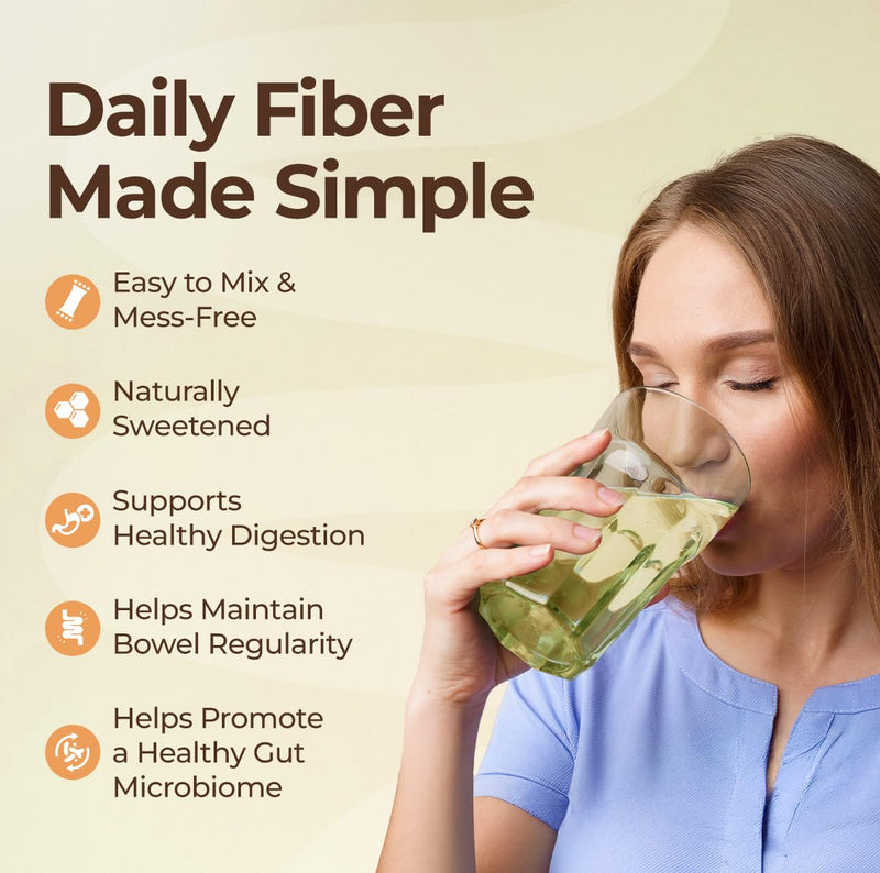 Fast&Up Daily Fibre 5 in1 - Psyllium Husk, Inulin, 2.5 bn Probiotics, Licorice & Fennel for Bowel Regularity & Digestion – Easy Mix Powder – 30 Stick Packs – Lemon & Lime Flavoured Drink