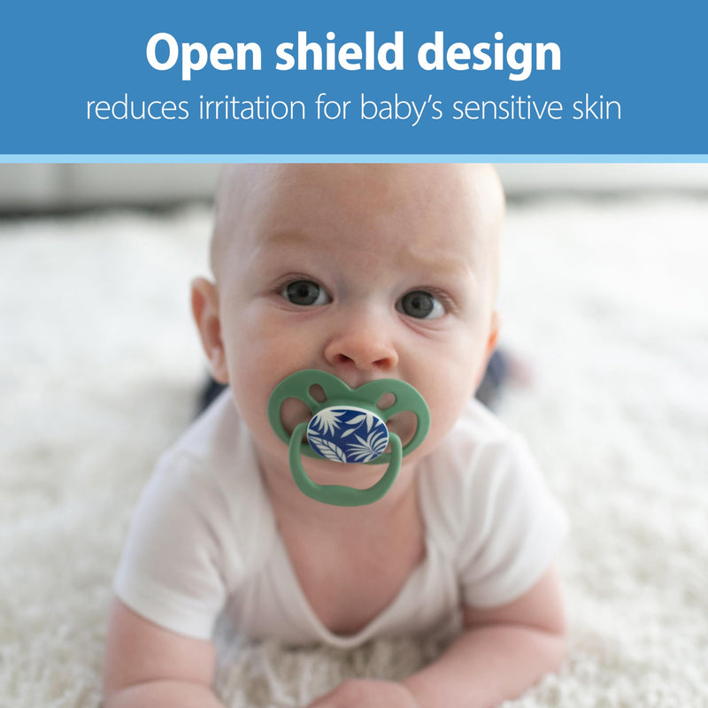 [Australia] - Dr. Brown's Advantage Glow-in-the-Dark Baby Pacifier, Fully Symmetrical Soother with Soft Silicone Bulb, 6-18m, BPA Free, Skateboard Snail and Blue Nature, 4 Pack (Style May Vary) Blue Glow-in-the-Dark 
