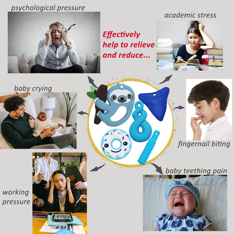 [Australia] - Sensory Chew Necklace for Kids Boys Girls, 6 Pack Silicone Chew Toys for Kids with ADHD Autism, Anxiety, Chewy Necklace Sensory Reduce Adults Children Chewing Fidgeting Blue 