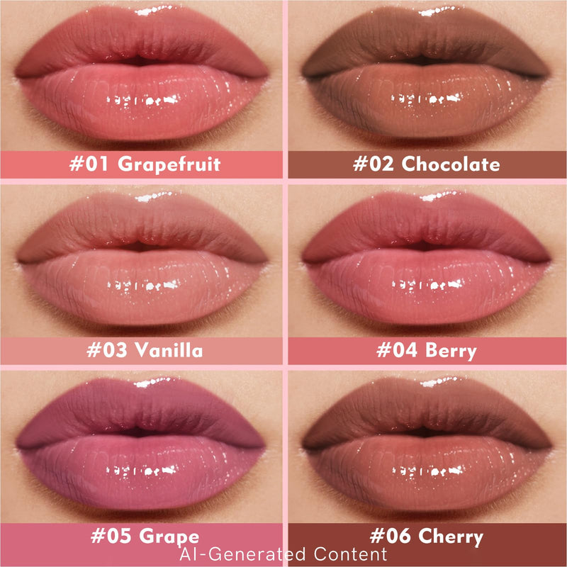 KIMUSE Tinted Lip Butter Balm Set, 6 Sheer Shades, Instant Shine, Vegan | Hydrating Plumping Gloss, Hyaluronic Acid & Vitamin E, Sheer Tint, Non-Sticky Conditioning Lip Mask for Dry Lips