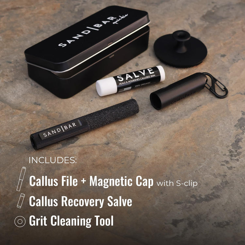 [Australia] - SandBar Callus Removal, Hand Callus Remover Salve Balm Stick for Working Hands, Lightweight Dead Skin Remover Tool Grit Surface, Knurled Handle, Magnetic Cap Hand File 4" - Black 