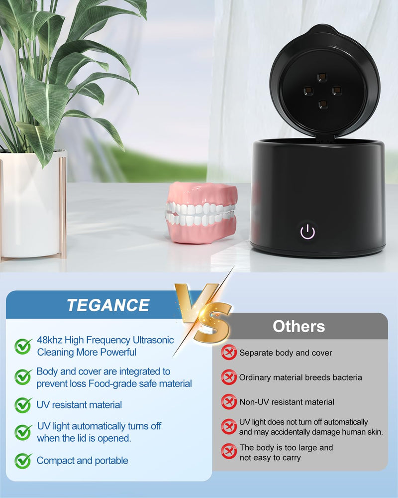 [Australia] - Ultrasonic Retainer Cleaner, 48kHz Denture Cleaner, Retainer Cleaning Machine for Denture, Retainer, Aligner, Jewelry, Mouth Guard, Brace, Toothbrush, Pacifier, Razor, 3 Modes Jewelry Cleaner 200ML Black 