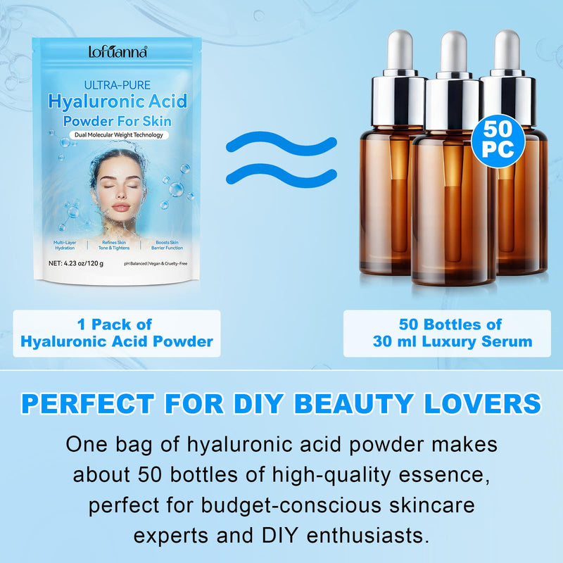 Hyaluronic Acid Powder, Water-soluble High Molecular Weight Hyaluronic Acid Serums Powder, Water Soluble Hydrating Ingredient for Skin Moisture, Hyaluronic-skincare-molecular-hydrating-ingredient