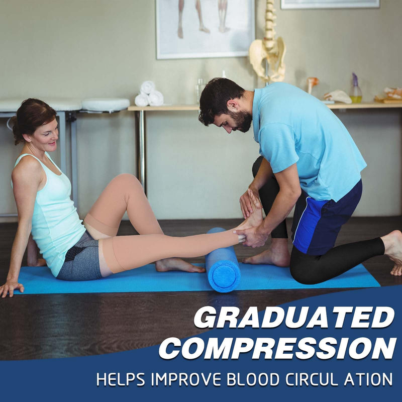 [Australia] - Compression Stockings for Women & Men, 2 Pairs 15-20mmHg Thigh High Compression Socks for Varicose Veins, Swelling, Pregnant XX-Large Footless/Black*Beige/2 Pair 