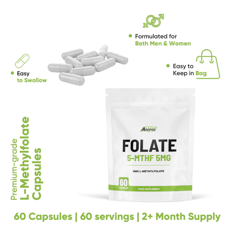 Freak Athletics Folate 5mg (L-Methylfolate) 60 Capsules, 5-MTHF Active Form of Folic Acid/Vitamin B9,UK Made 60 count (Pack of 1)