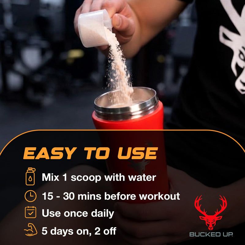 Bucked Up Pre-Training Powder | Performance Supplement with Beta-Alanine, Citrulline Malate & Caffeine | Sugar Free | Orange Cream Flavour| 25 Servings