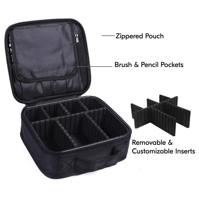 Customizable Makeup Bag - Adjustable Divider Cosmetic Case for Travel & Organization - Red (Quilted Black) Quilted Black