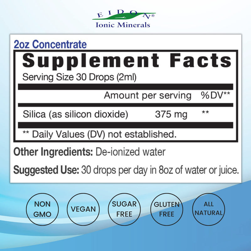 [Australia] - Eidon Ionic Minerals Liquid Silica Mineral Concentrate - Silica Supplement for Hair, Skin & Nails, Drops to Support Collagen, Joint & Bone Health, Helps Manage Calcium, No Added Sugar - 2 oz Unflavored 2 Ounce (Pack of 1) 