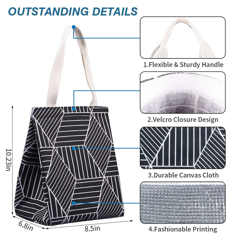 [Australia] - iknoe Insulated Lunch Bag for Women, 9L Sturdy Wide-Open Foldable & Portable Lunch Tote with Interior Pockets, Water-Resistant Thermal Lunch Cooler for Adults Picnic Beach (Black Rhombus) Black Rhombus 