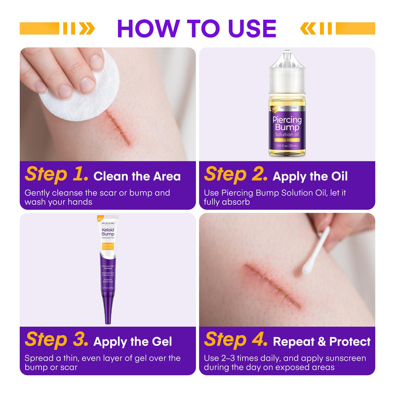 [Australia] - Piercing Keloid Bump Solution Kit | Piercing Aftercare Treatment with Piercing Bump Solution Aftercare Oil (30 mL) + Keloid Bump Removal Gel (20 g) help Softens Scar Tissue & Supports Skin Renewal 