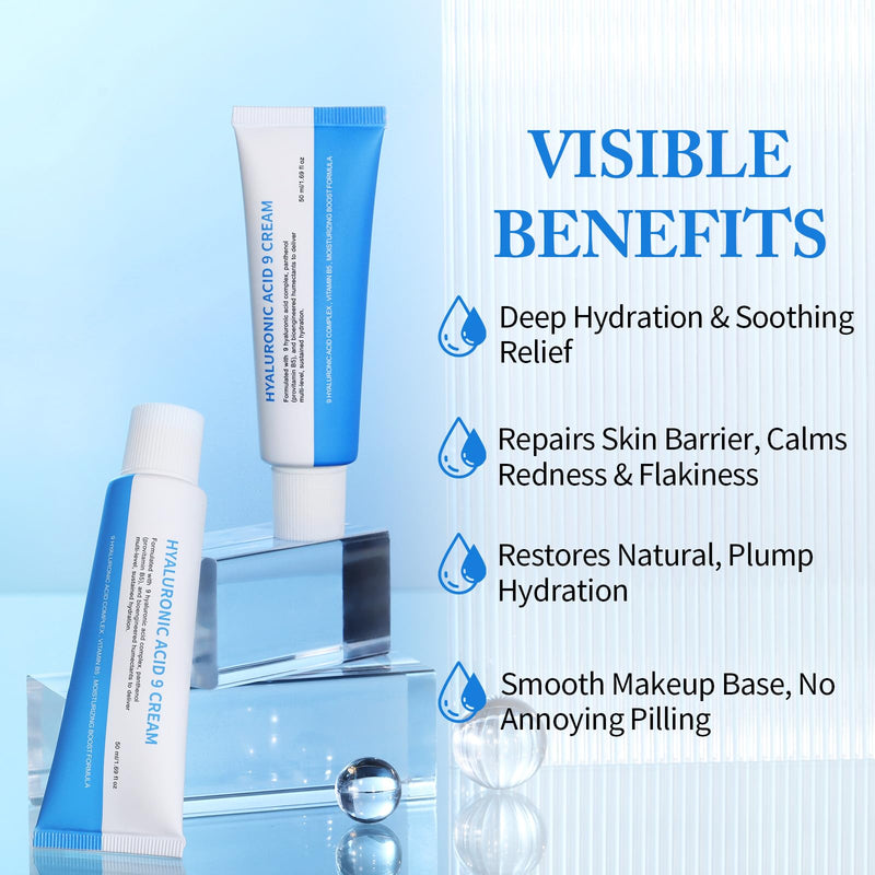 Hyaluronic Acid Cream, Lightweight Face Lotion with Centella & Vitamin B5 | 9 hyaluronic blend delivers all-day hydration; fast-absorb non-greasy face moisturizer calms & balances skin, 1.69 fl oz