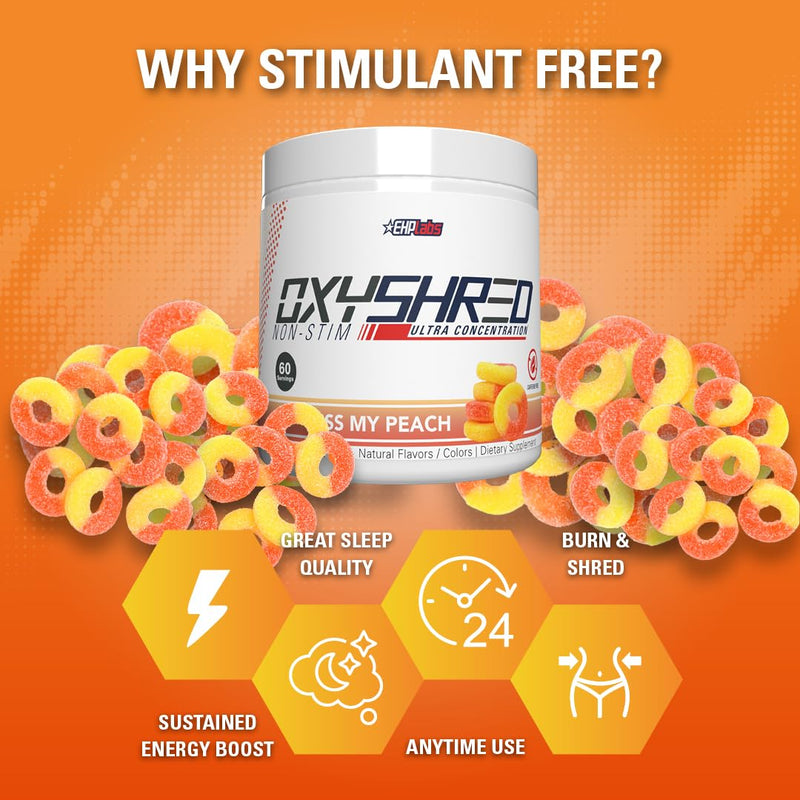 [Australia] - EHP Labs OxyShred Non Stimulant Pre Workout Powder - Stim Free Pre Workout, Caffeine Free Preworkout for Men & Women with L Glutamine & Acetyl L Carnitine - Peach, 60 Servings 