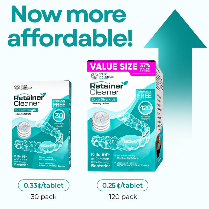 [Australia] - Weiss Naturals Retainer Cleaner Tablets, Invisalign Cleaner, Remove Stains, Odors & Plaque, PERSULFATE FREE Night Guard & Denture Cleaner 4-Month Supply, 120 Mint Scented Tablets 1 Count (Pack of 120) 