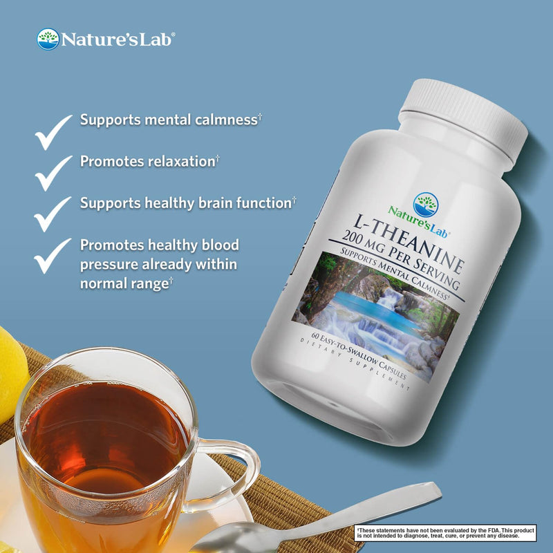 Nature's Lab L-Theanine, 200 mg - Supports Calm and Relaxation* - 60 Capsules