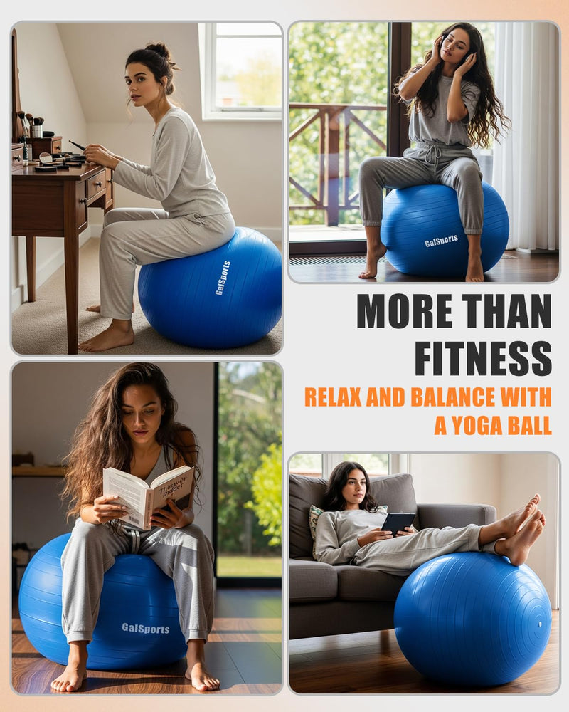 [Australia] - GalSports Anti-Burst Slip Resistant Stability Ball - Swiss Ball for Home Gym & Physical Therapy Blue M(22ines/55cm/No Pump) 