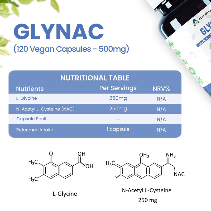 GlyNAC | 500mg | Glycine & N-Acetyl Cysteine (NAC) | 120 Vegan Capsules | 4-Month Supply | GMP & 3rd Party Lab Tested