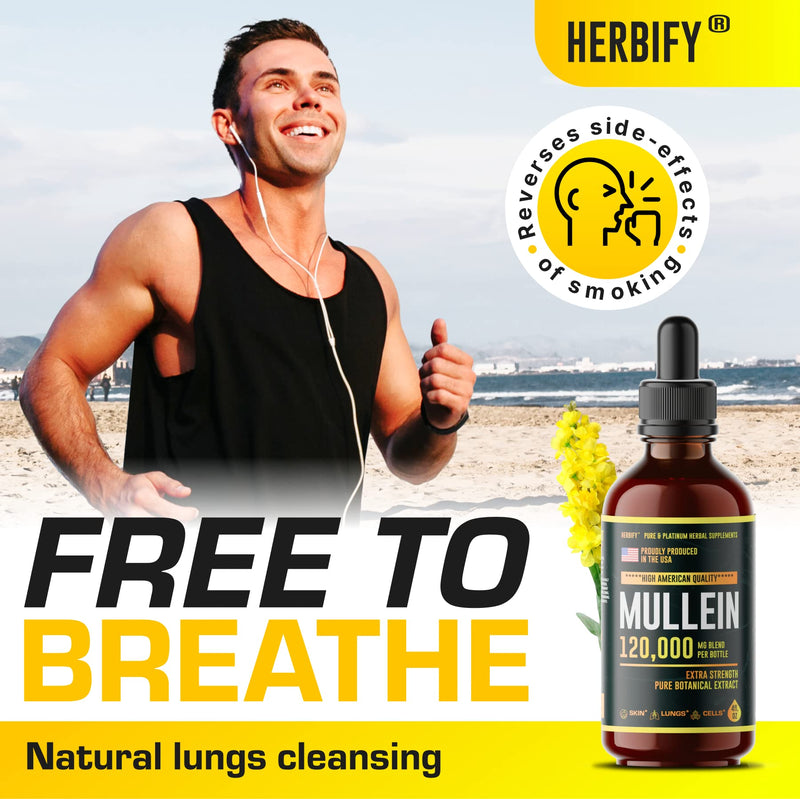[Australia] - HERBIFY Mullein Drops - Lung Cleanse - Leaf Extract - Powerful Mullein for Immune Support,Detox & Respiratory Support - Made in USA - Herbal Supplements - 4 Oz No Flavor 4 Fl Oz (Pack of 1) 