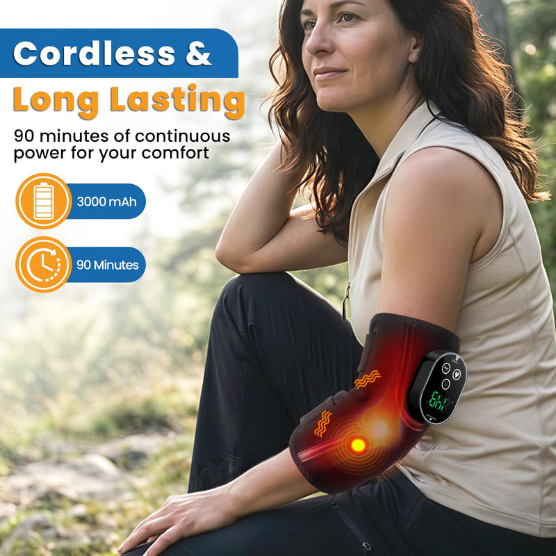 Cordless Elbow Heating Pad for Tendonitis and Tennis Elbow, Elbow Massager for Pain Relief, Rechargeable 3000mAh Battery Heating Pad for Arm, Heated Elbow Brace for Muscle Soreness Joint Pain Relief