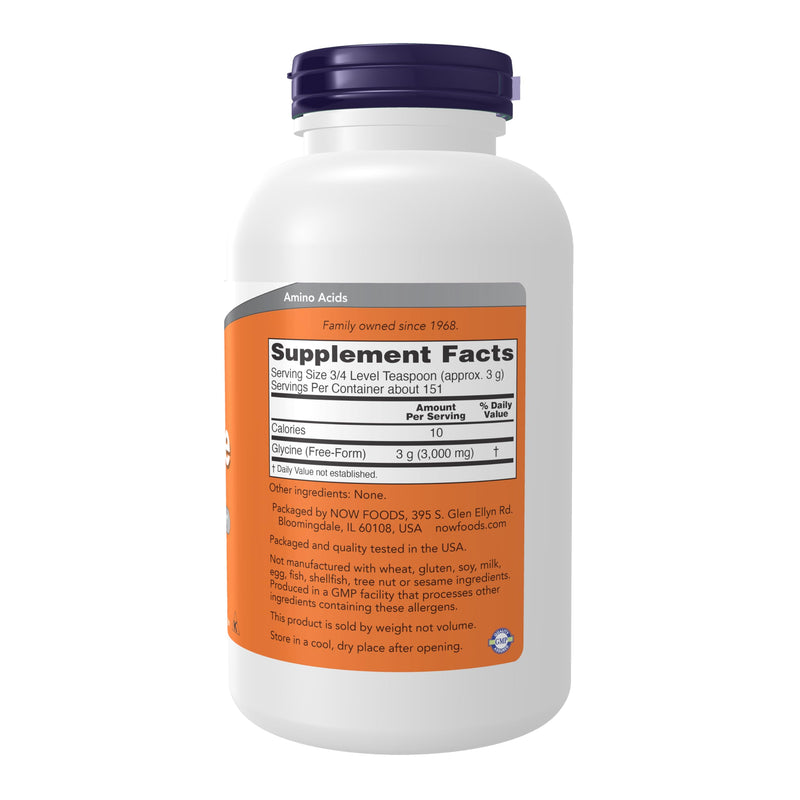 NOW Foods Supplements, Glycine Pure Powder, Promotes Restful Sleep*, Neurotransmitter Support*, 1-Pound 1 Pound (Pack of 1)
