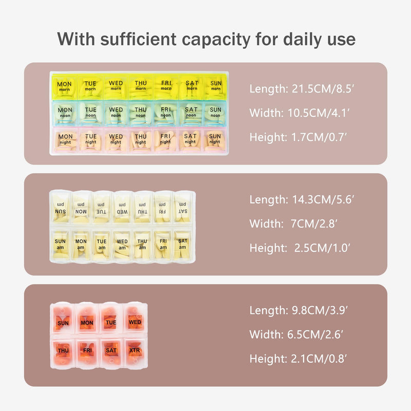 Weekly Travel Pill Organizer 3 Times a Day for Purse with Canvas Pill Case | Cute Am Pm Pill Box 7 Day ,Travel Medicine Organizer Pill Container Holder for Vitamins,Fish Oils,Medication,Medical Supplies Brown 03 Large