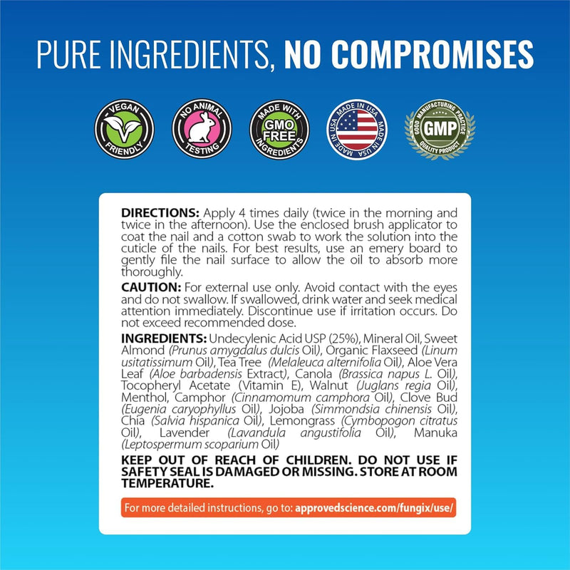 [Australia] - Fungix with 25% Undecylenic Acid, Antifungal Nail Solution with Tea Tree Oil, All Natural Best Fungus Toenail Treatment for Effective Results by Approved Science - Pack of 1 0.5 Fl Oz (Pack of 1) 