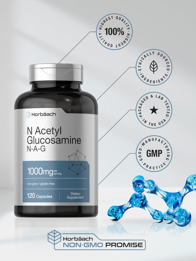 [Australia] - Horbaach N-Acetyl Glucosamine 1000 mg | 120 Capsules | N-A-G Supplement Pills | Non-GMO & Gluten Free 