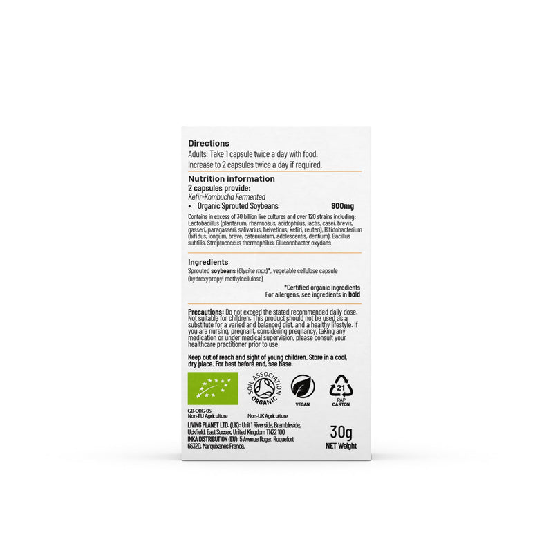 Living Nutrition - Organic Fermented Symbiotic (60 Capsules) - A Highly Concentrated wholefood Blend of prebiotics, probiotics and postbiotics